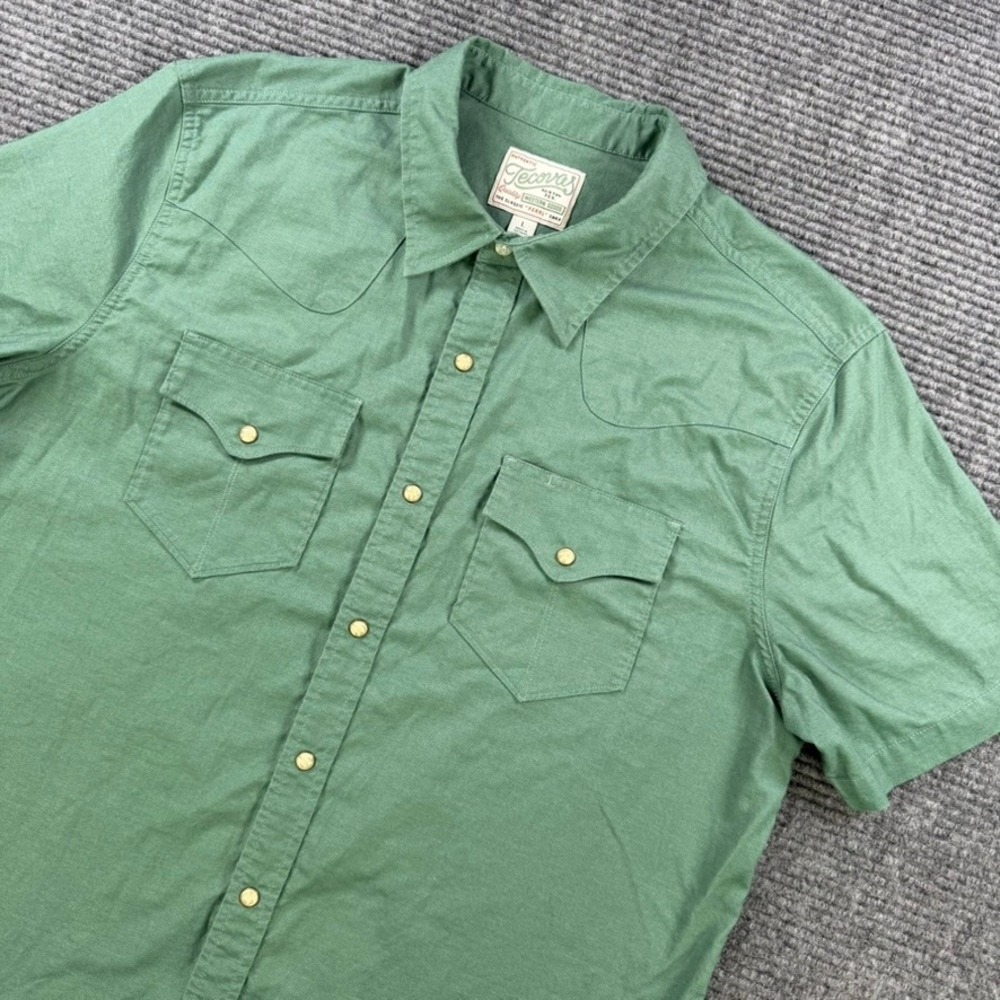Tecovas Pearl Snap Western Shirt Mens Large Green Short Sleeve Coolmax Workwear